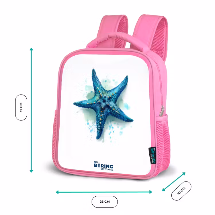 Kinderrucksack - Rosa - Blauwe Zeester op Witte Achtergrond — 2