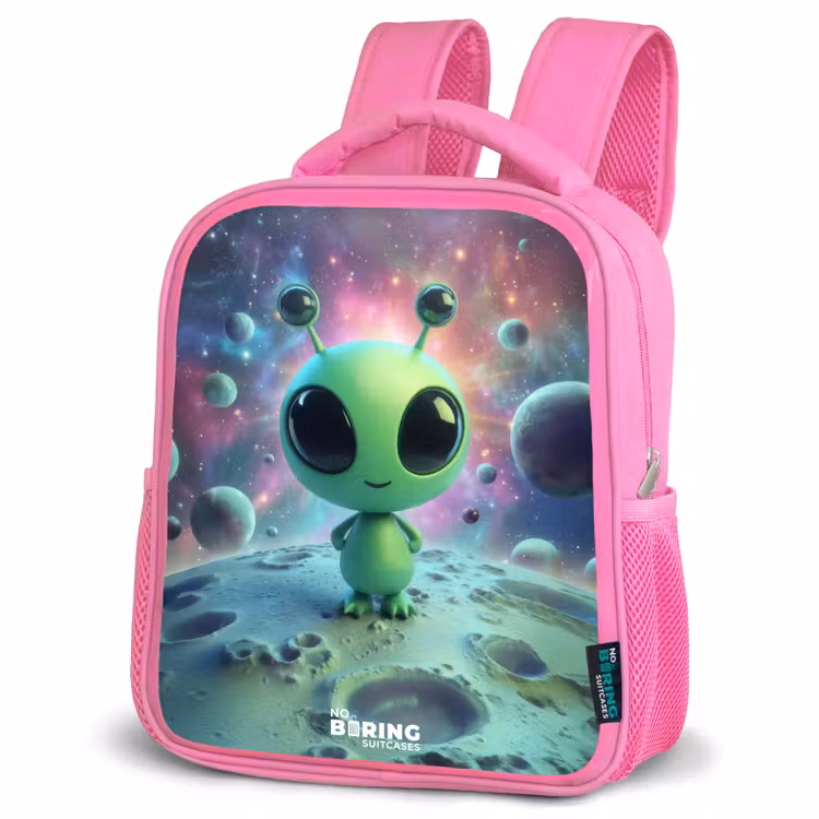 Kinderrucksack - Rosa - Groen buitenaards wezentje op maanlandschap — 4