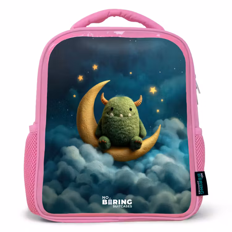 Kinderrucksack - Rosa - Groen monster op maansikkel — 1