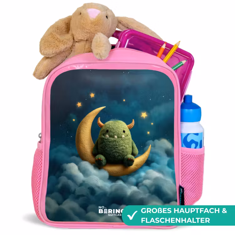 Kinderrucksack - Rosa - Groen monster op maansikkel — 3