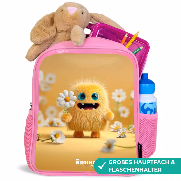 Kinderrucksack - Rosa - Monster - Wezen - Bloem - Geel — 3