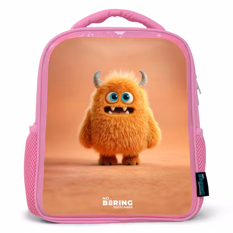 Kinderrucksack - Rosa - Oranje Pluizig Monster met Hoorns — 1