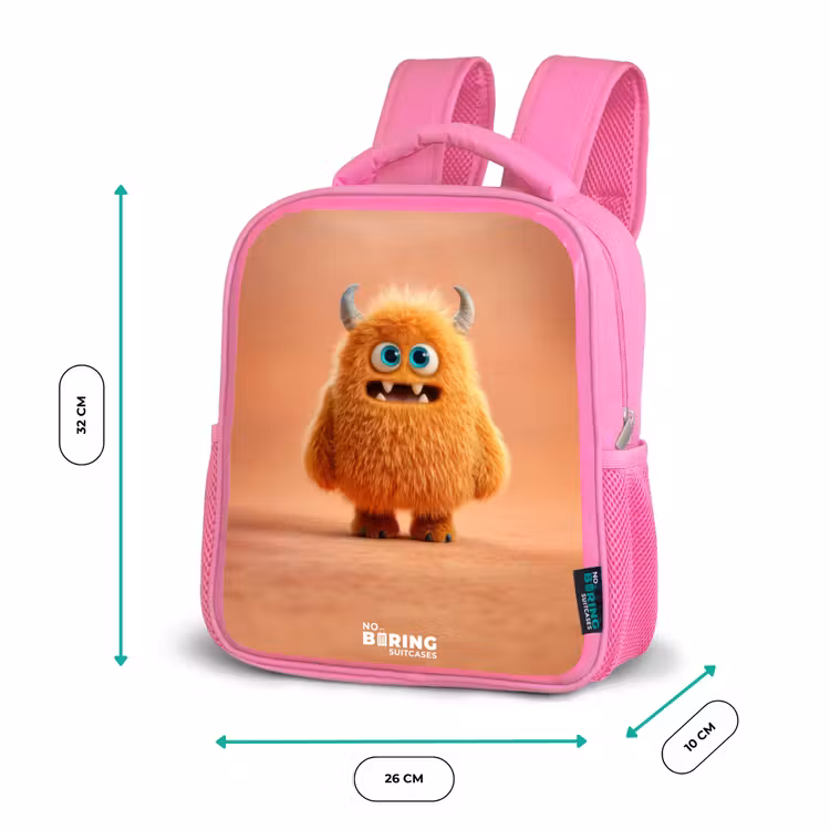 Kinderrucksack - Rosa - Oranje Pluizig Monster met Hoorns — 2