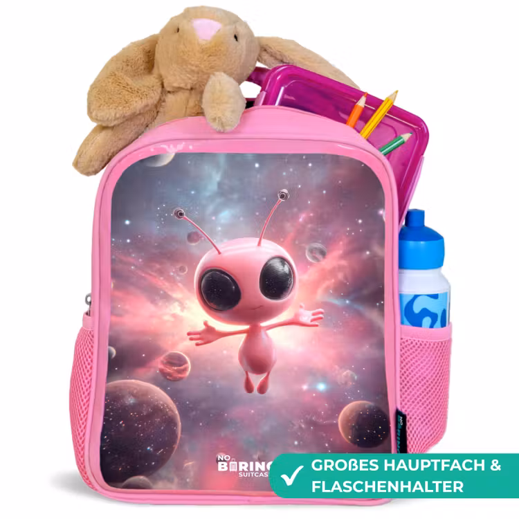 Kinderrucksack - Rosa - Roze Alien in Sterrennevel — 3