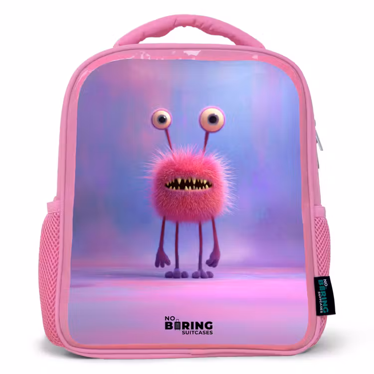 Kinderrucksack - Rosa - Roze harig monster met grote ogen — 1