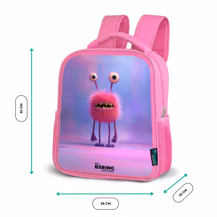 Kinderrucksack - Rosa - Roze harig monster met grote ogen — 2