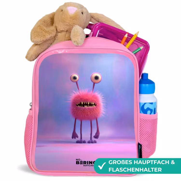 Kinderrucksack - Rosa - Roze harig monster met grote ogen — 3