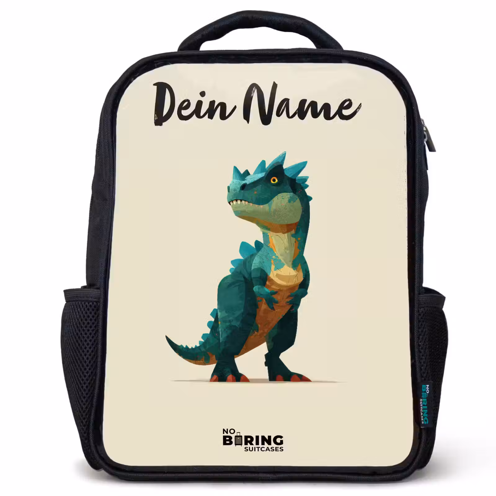 Kinderrucksack mit Namen - Schwarz - Dino - Tier - Grün — 1