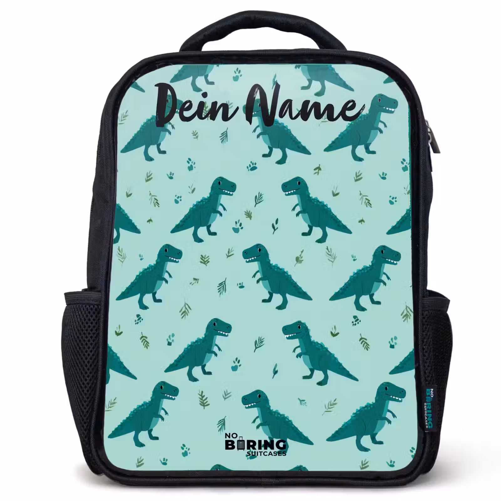 Kinderrucksack mit Namen - Schwarz - Dinos - Muster - Grün — 1