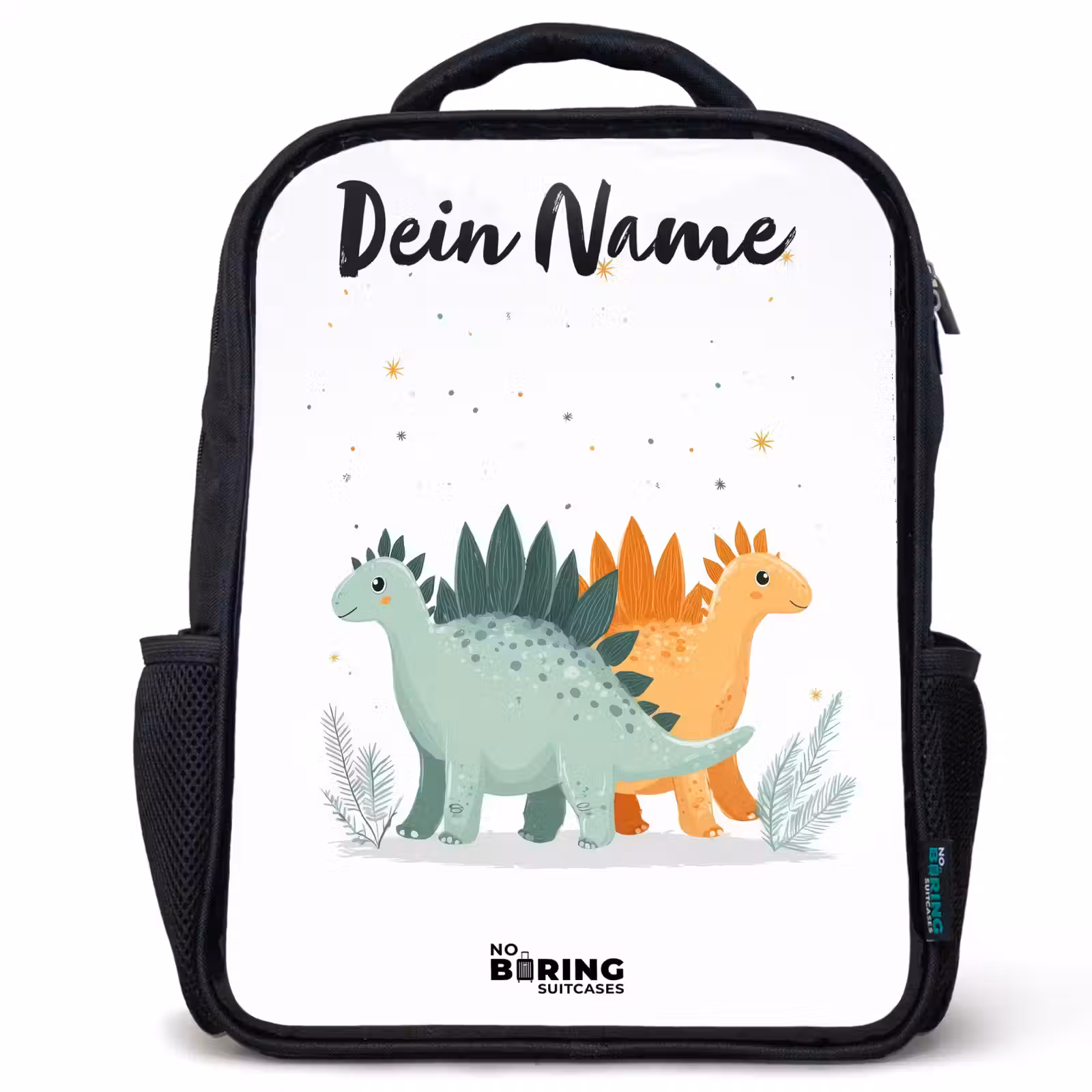 Kinderrucksack mit Namen - Schwarz - Dinos - Tiere - Sterne — 1