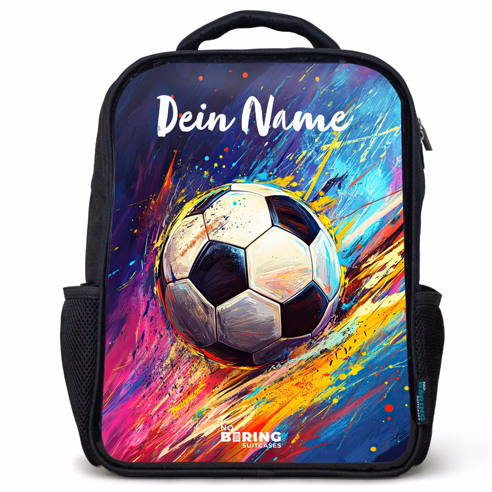Kinderrucksack mit Namen - Schwarz - Neon - Fußball - Farbenfroh — 1