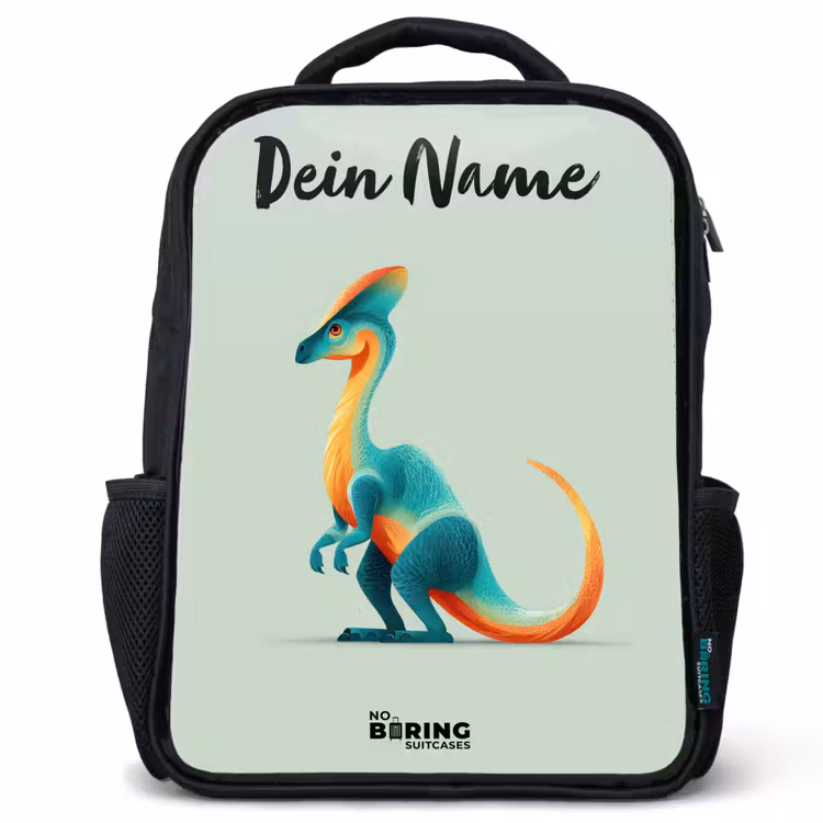 Kinderrucksack mit Namen - Schwarz - Dino - Blau - Tier — 1