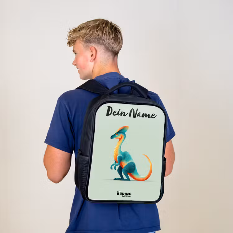 Kinderrucksack mit Namen - Schwarz - Dino - Blau - Tier — 3
