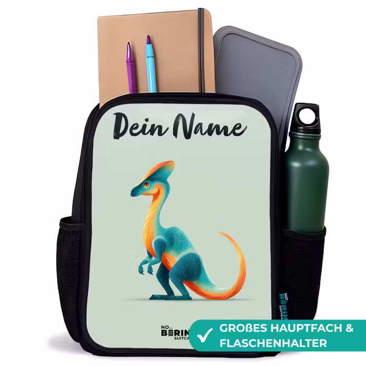 Kinderrucksack mit Namen - Schwarz - Dino - Blau - Tier — 8