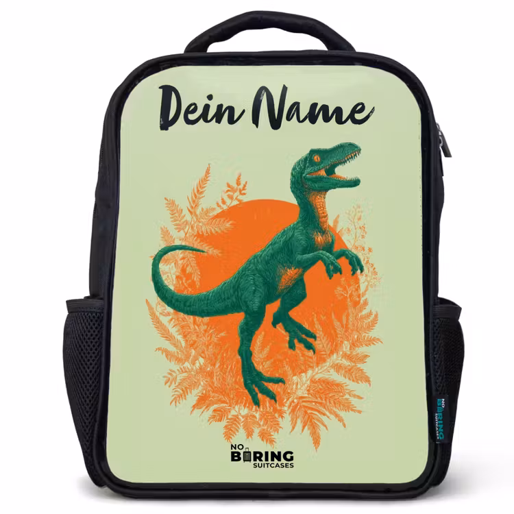 Kinderrucksack mit Namen - Schwarz - Dino - Natur - Grün — 1