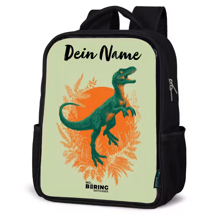 Kinderrucksack mit Namen - Schwarz - Dino - Natur - Grün — 4