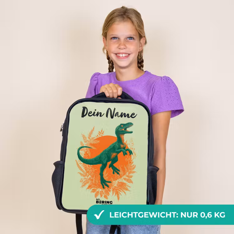 Kinderrucksack mit Namen - Schwarz - Dino - Natur - Grün — 7