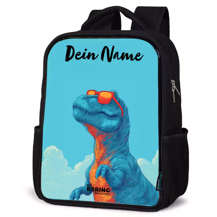 Kinderrucksack mit Namen - Schwarz - Dino - Sonnenbrille - Blau — 4