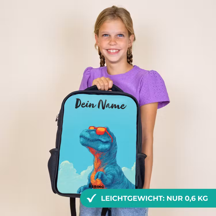 Kinderrucksack mit Namen - Schwarz - Dino - Sonnenbrille - Blau — 7