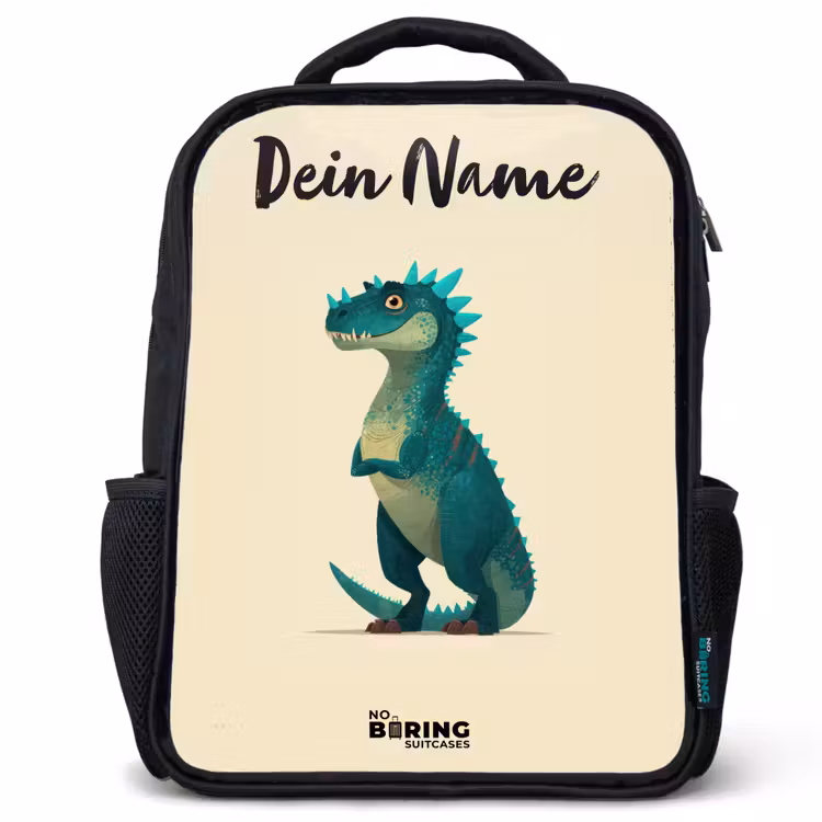 Kinderrucksack mit Namen - Schwarz - Dino - Tier - Blau - Grün — 1