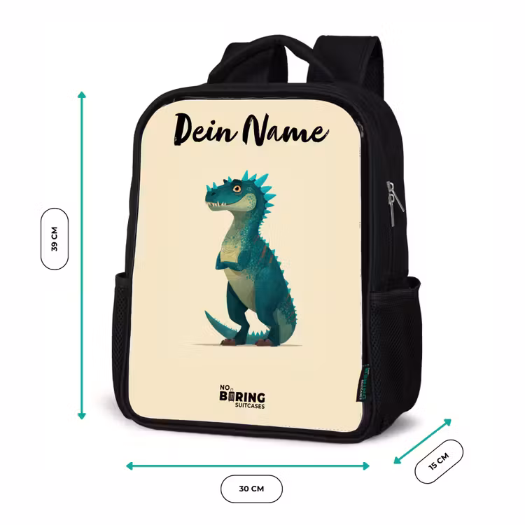 Kinderrucksack mit Namen - Schwarz - Dino - Tier - Blau - Grün — 6