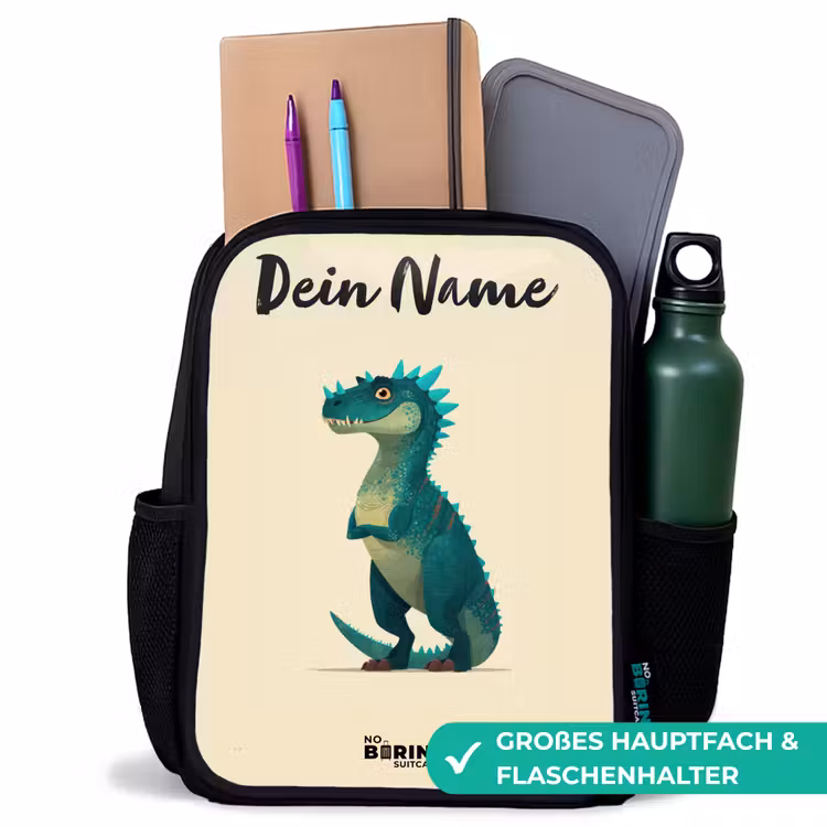 Kinderrucksack mit Namen - Schwarz - Dino - Tier - Blau - Grün — 8