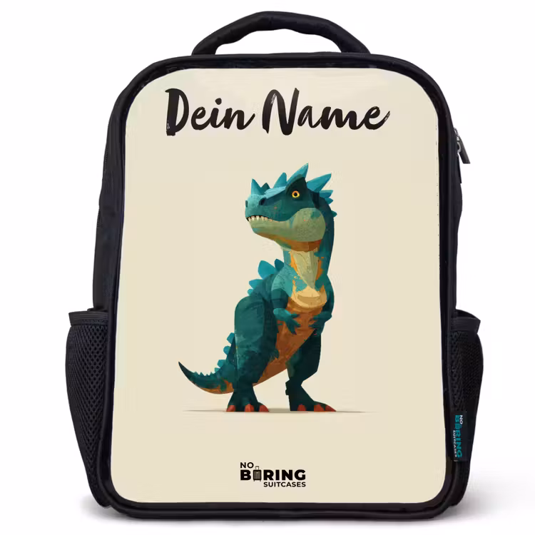 Kinderrucksack mit Namen - Schwarz - Dino - Tier - Grün — 1
