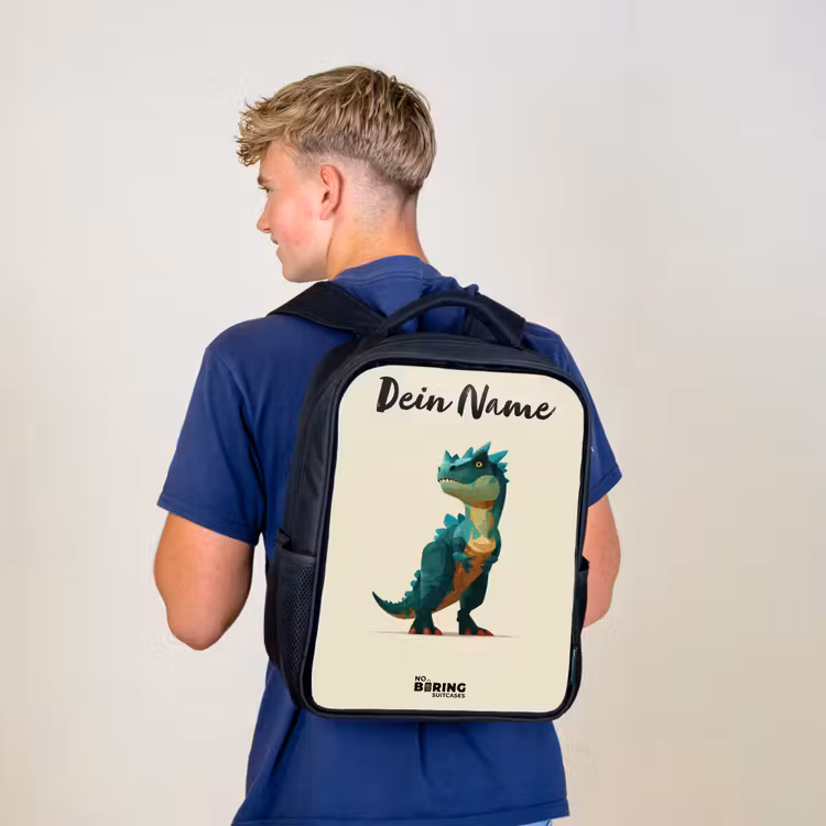 Kinderrucksack mit Namen - Schwarz - Dino - Tier - Grün — 3