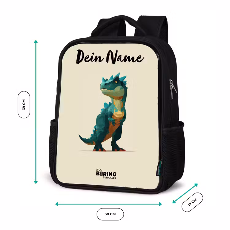 Kinderrucksack mit Namen - Schwarz - Dino - Tier - Grün — 6
