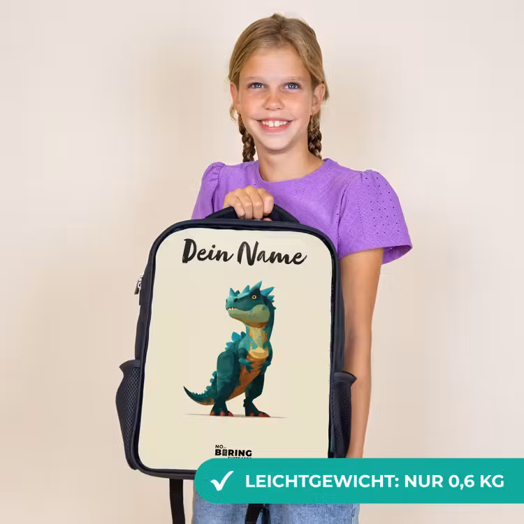 Kinderrucksack mit Namen - Schwarz - Dino - Tier - Grün — 7