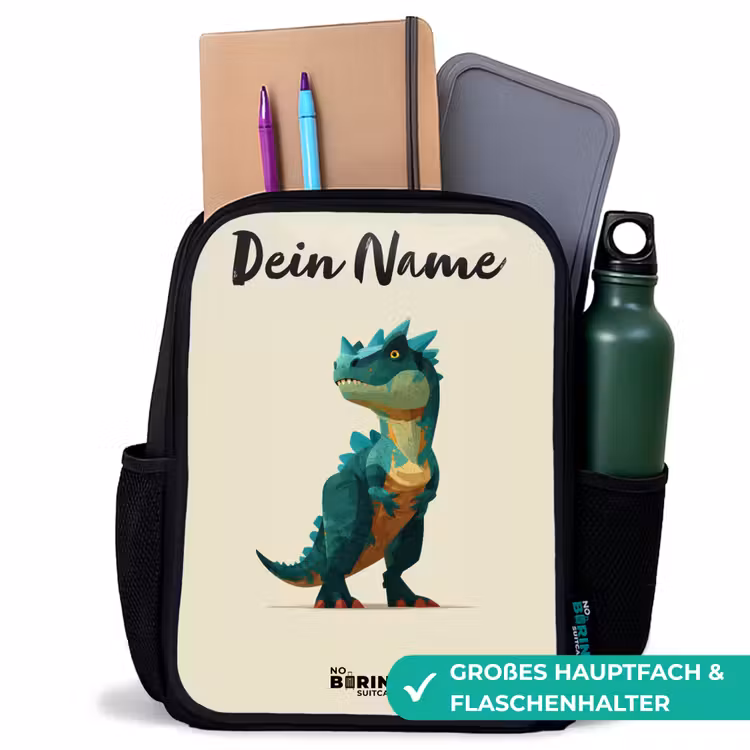 Kinderrucksack mit Namen - Schwarz - Dino - Tier - Grün — 8