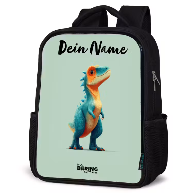 Kinderrucksack mit Namen - Schwarz - Dino - Tier - Grün - Orange — 4