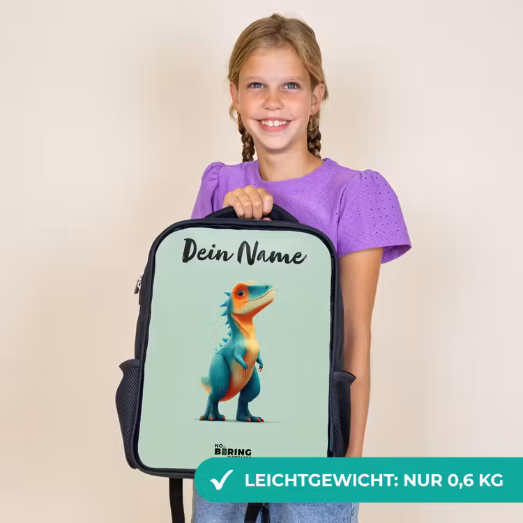 Kinderrucksack mit Namen - Schwarz - Dino - Tier - Grün - Orange — 7