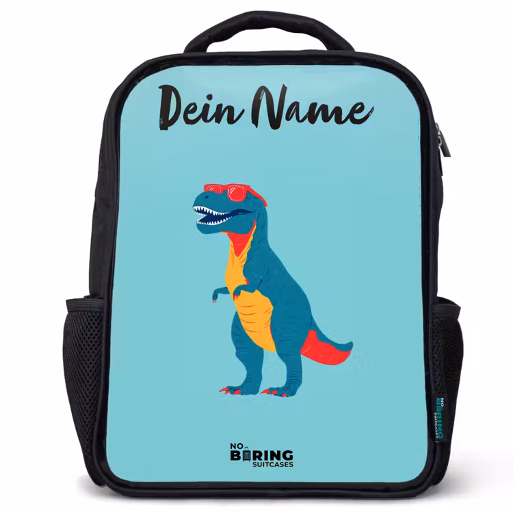 Kinderrucksack mit Namen - Schwarz - Dino - Tier - Sonnenbrille — 1