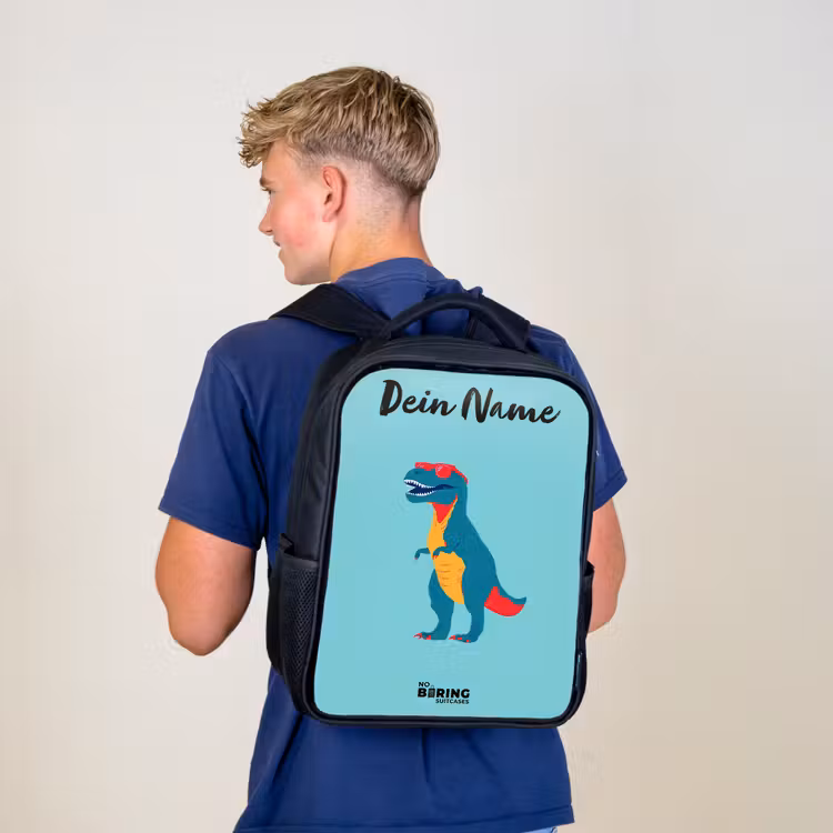 Kinderrucksack mit Namen - Schwarz - Dino - Tier - Sonnenbrille — 3