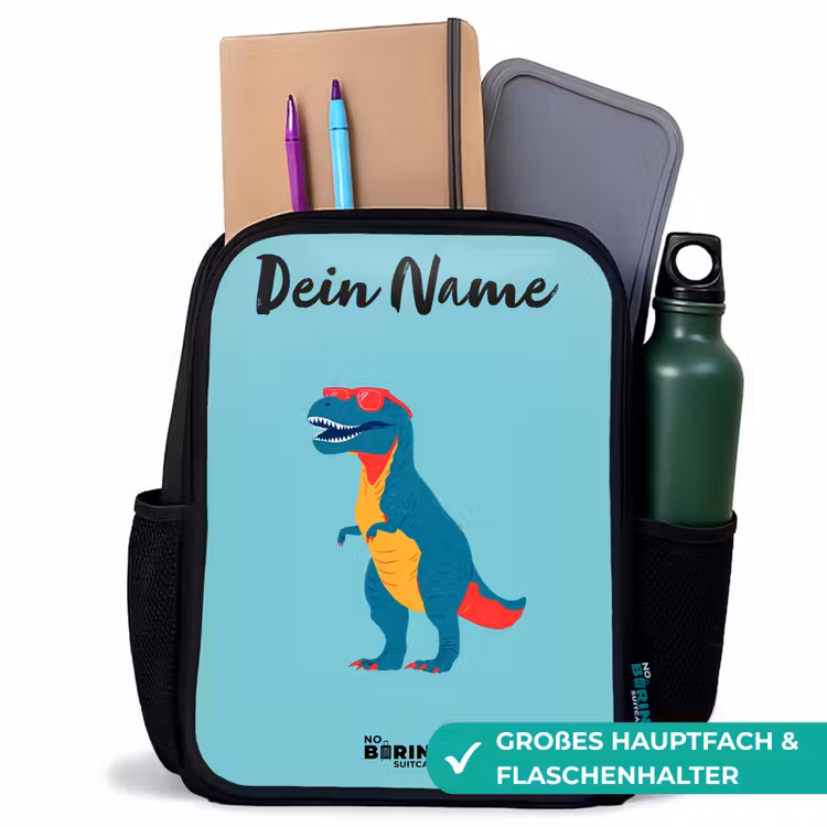Kinderrucksack mit Namen - Schwarz - Dino - Tier - Sonnenbrille — 8