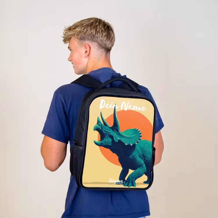 Kinderrucksack mit Namen - Schwarz - Dino - Triceratops - Tier — 3