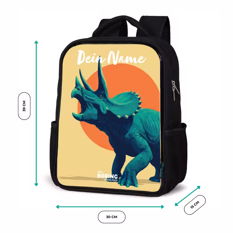 Kinderrucksack mit Namen - Schwarz - Dino - Triceratops - Tier — 6