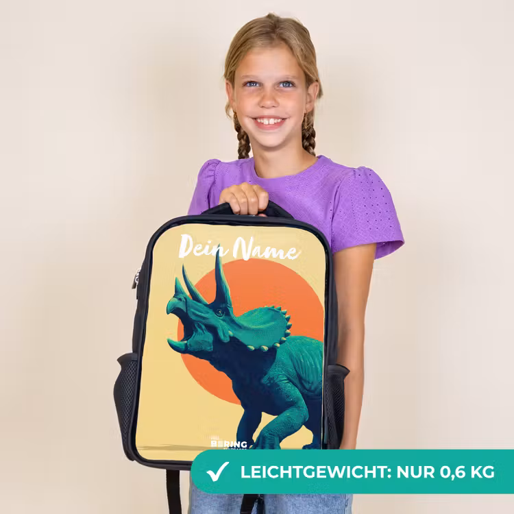 Kinderrucksack mit Namen - Schwarz - Dino - Triceratops - Tier — 7