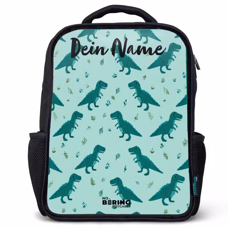 Kinderrucksack mit Namen - Schwarz - Dinos - Muster - Grün — 1