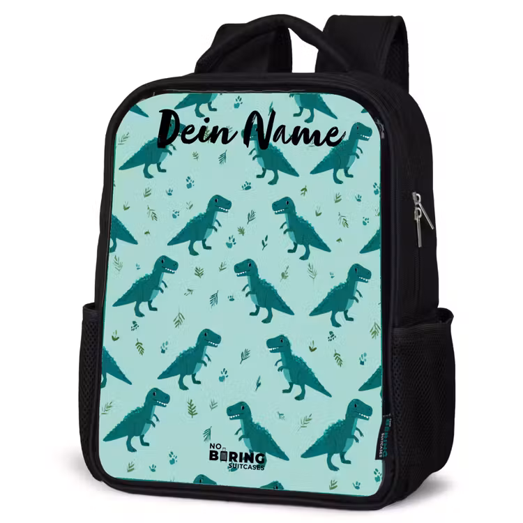 Kinderrucksack mit Namen - Schwarz - Dinos - Muster - Grün — 4