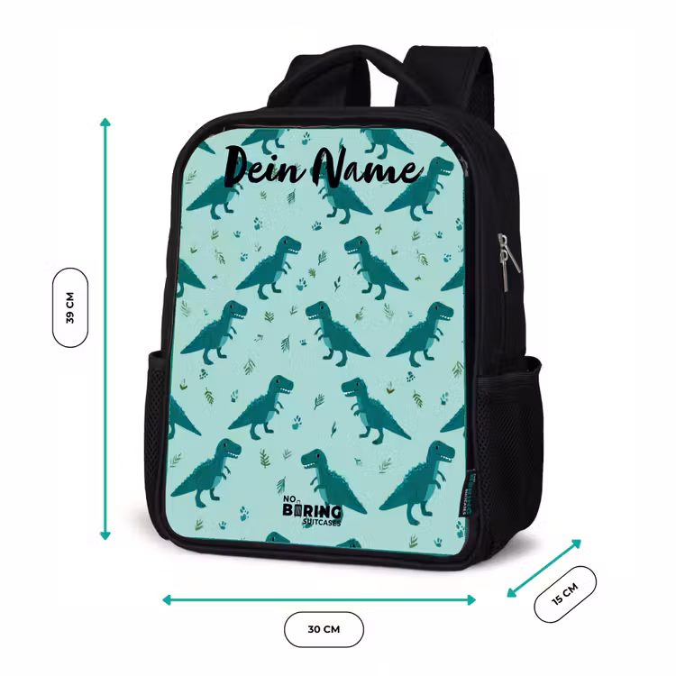 Kinderrucksack mit Namen - Schwarz - Dinos - Muster - Grün — 6