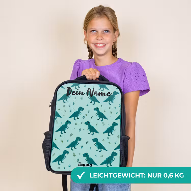 Kinderrucksack mit Namen - Schwarz - Dinos - Muster - Grün — 7