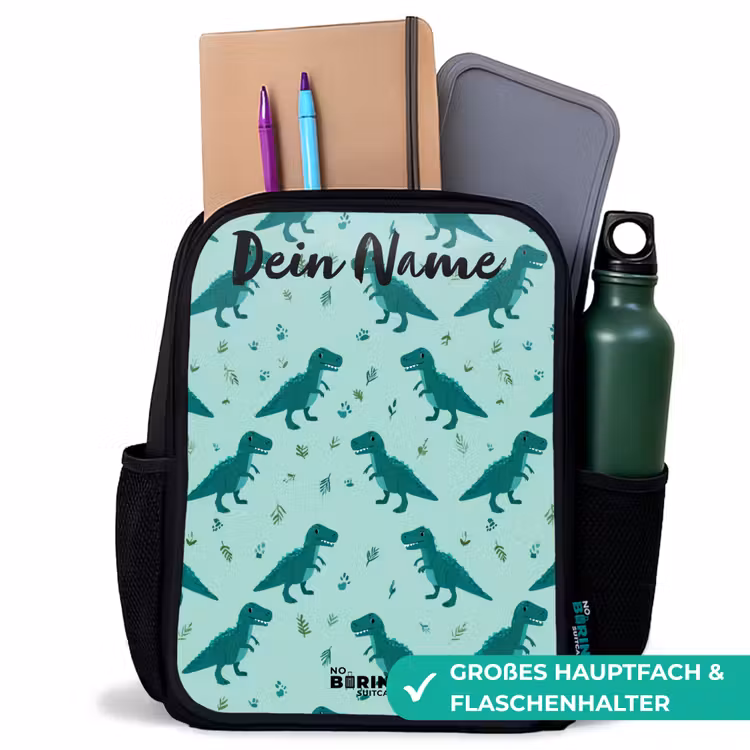 Kinderrucksack mit Namen - Schwarz - Dinos - Muster - Grün — 8