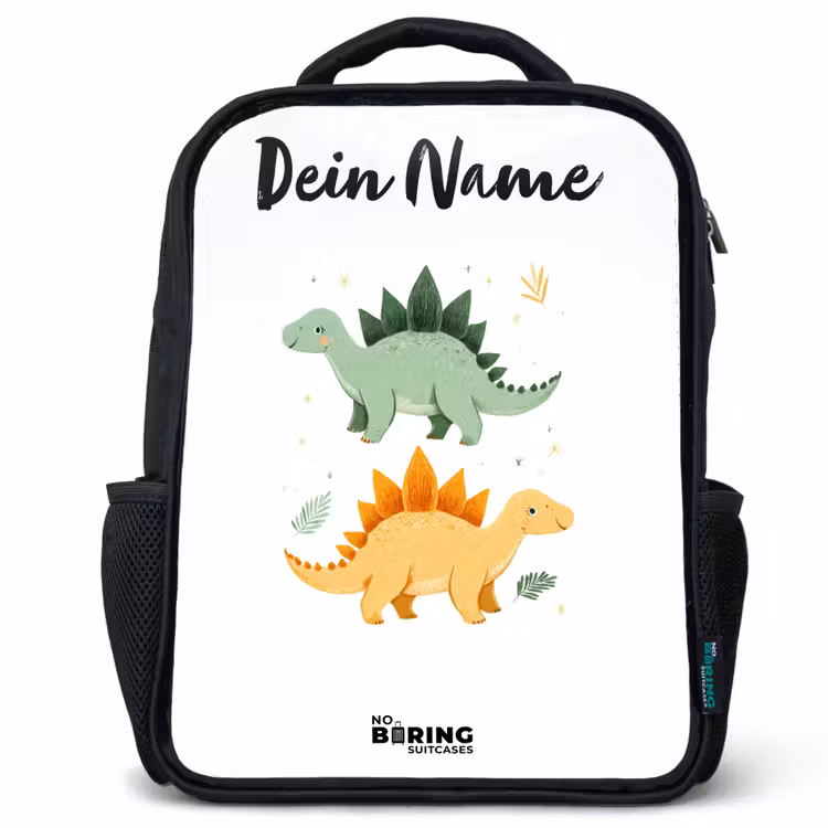 Kinderrucksack mit Namen - Schwarz - Dinos - Tiere - Grün - Orange — 1