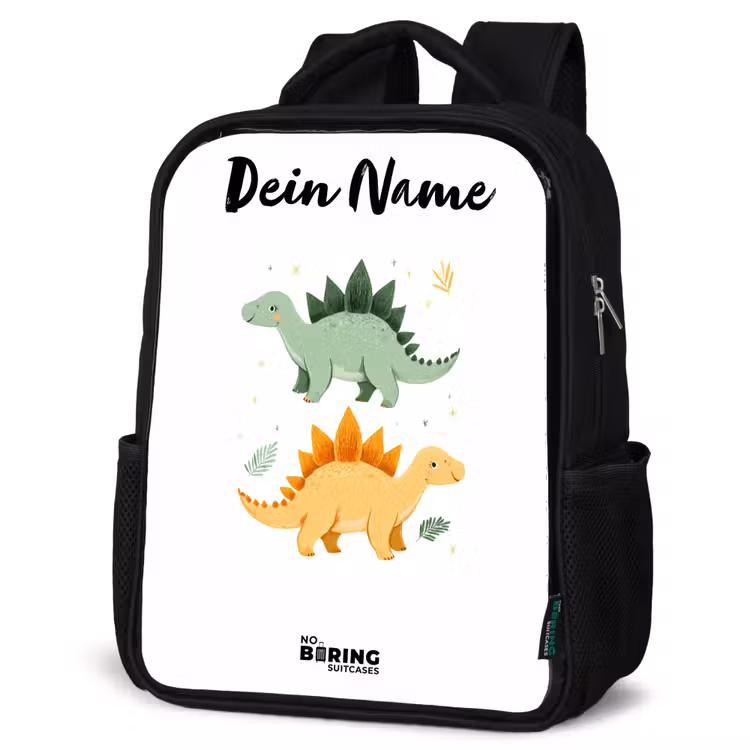 Kinderrucksack mit Namen - Schwarz - Dinos - Tiere - Grün - Orange — 4