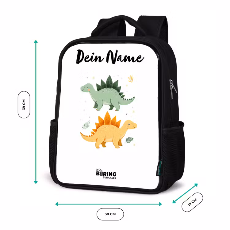 Kinderrucksack mit Namen - Schwarz - Dinos - Tiere - Grün - Orange — 6