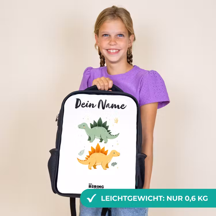 Kinderrucksack mit Namen - Schwarz - Dinos - Tiere - Grün - Orange — 7