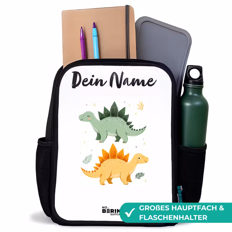 Kinderrucksack mit Namen - Schwarz - Dinos - Tiere - Grün - Orange — 8
