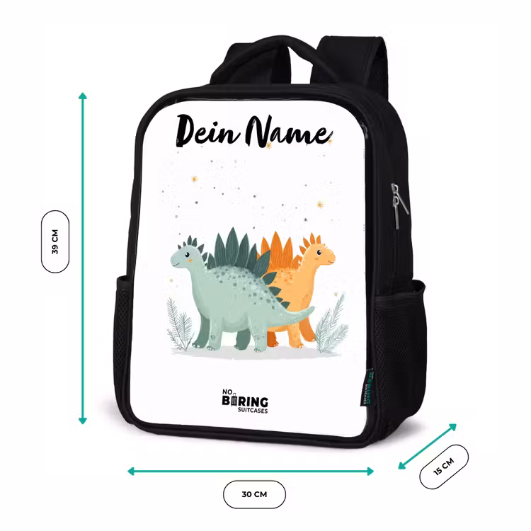 Kinderrucksack mit Namen - Schwarz - Dinos - Tiere - Sterne — 6